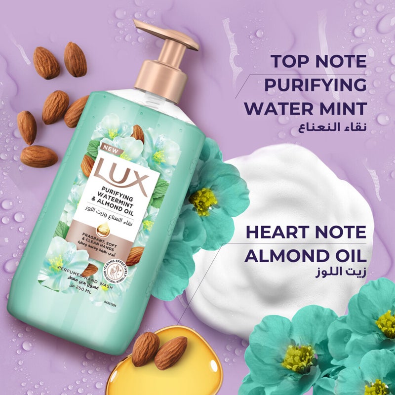 Lux Perfumed Liquid Hand Wash, Purifying Watermint, with Almond Oil & Glycerin, for Fragrant, Soft and Clean Hands, 250ml - Image 3